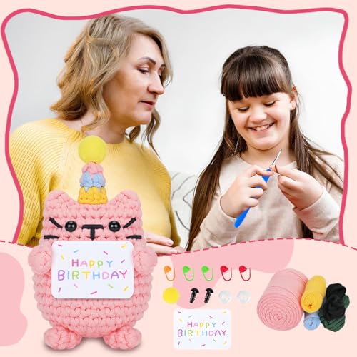RUIOMII Cat Crochet Animal Kit for Beginners, Crochet Kits for Adults, Knitting Kit with Step-By-Step Video Tutorials - color: Cat