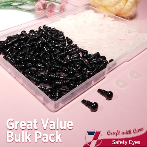 SEVENSUN 6mm Safety Eyes for Crocheting, 300pcs Black Crochet Eyes for Crochet Animals, amigurumi Eyes for Crafts, Craft Eyes for amigurumi Stuffed Animals Eyes - size: 6mm