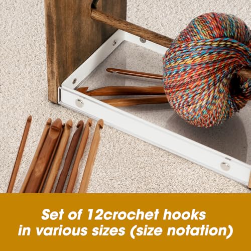 J JACKCUBE DESIGN Wooden Yarn Holder with Storage Tray and 12 Crochet Hooks, Anti-Slip Yarn Dispenser for Knitting & Crochet, Portable Organizer for Craft Supplies(White) - MK1310B - color: White