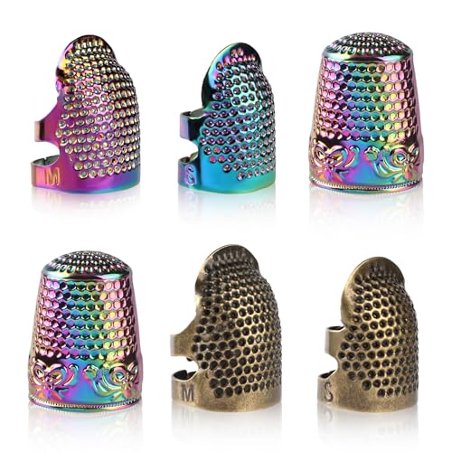 ZMAAGG Thimbles for Hand Sewing, 6 PCS Sewing Thimble, Metal Thimble | Thimbles for Hand Embroidery, Thimbles for Hand Quilting, Leather Thimble for Sewing, Embroidery - size: Primary Set