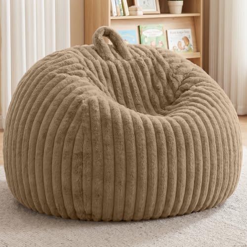 Bean Bag Cover No Filler Stuffed Animal Storage Bean Bag Chair Cover | Soft Faux Rabbit Fur,Non-Slip Bottom,Durable Zipper,Fill with Plush Toys or Blankets,for Adults Teens Kids Girls,Brown - color: Brown (Cover Only), size: Small(28''x28''x32'')