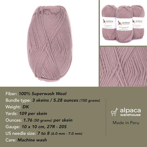 100% Superwash Wool Yarn 3 Skeins 150g DK Weight Knitting Crochet B. Latte | Sourced from Peru for breathable warmth and 327yd total length per 150g pack ideal for soft baby garments hats and sweater - color: Beige Latte
