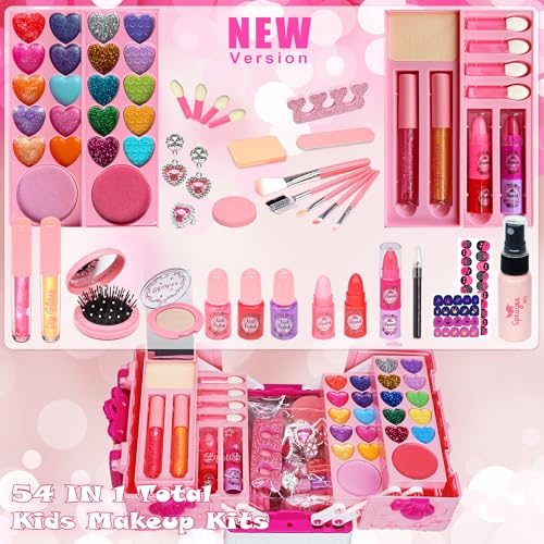 Kids Makeup Sets for Girls - 54 PCS Girl Toys, Washable Makeup for Kids 8-12, Maquillaje para Niñas, Play Makeup Set for Kid 3-5, Non Toxic Girls Makeup Sets, Princess Stuff Girl Birthday Gift(Pink) - style: Makeup-Palette-L-Pink