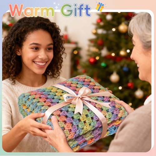 Aeelike Crochet Blanket Kit for Beginner, Easy Crochet Kits, Rainbow Gradient - color: Rainbow Gradient
