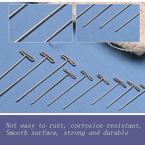 QMNNMA T Pins, 100 Pack 1 inch T Push Pins for Blocking Crochet with Box | T Pins for Sewing, Wig Pins Stainless Steel Push Pin Kit for Mannequin Head, Sewing, Crocheting and Modelling - size: 1 Inch