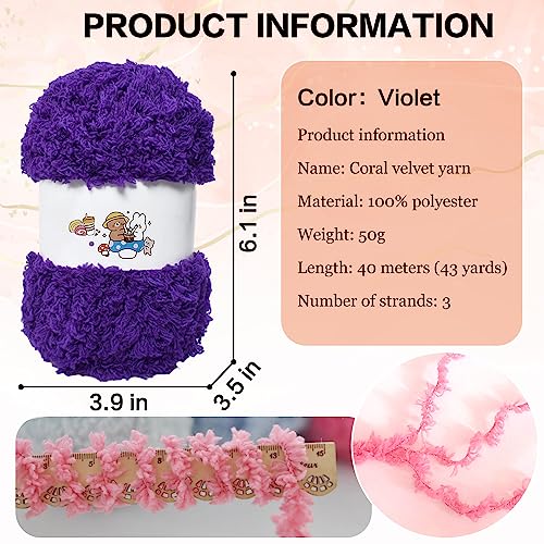 6 PCS Soft Coral Velvet Chenille Yarn for Crocheting,Fluffy Yarn for Knitting and Crochet DIY Craft,Warm Crochet for Bag Hat Scarve Gloves Slippers Dolls(Violet) - color: violet