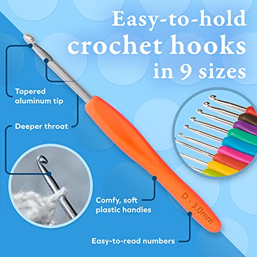 BeCraftee Crochet Hooks Kit - 31 Piece Set with 9 Ergonomic Hook Sizes, 6 Yarn Needles, Additional Knitting & Crochet Supplies and Carrying Case, for Adults and Kids, Comfortable/Easy to Use