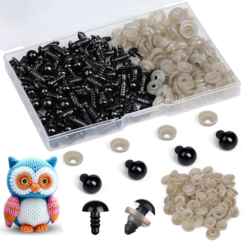 320pcs 10mm Safety Eyes for Amigurumi Black Plastic Crochet Eyes | Animals with Washers Craft Doll Eyes for Crocheting Stuffed Animal Eyes for DIY Crafts Plush Doll Making Supplies - size: 10mm