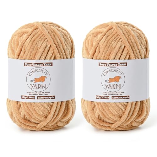 2 Pack Khaki Fluffy Velvet Yarn for Crocheting, Chunky Chenille Baby Blanket Yarn for Crochet, Soft Fuzzy Puzzle Yarn for Knitting, (50g/1.77oz Each) Bulky Thick Amigurumi Crochet Yarns - color: 2 Khaki