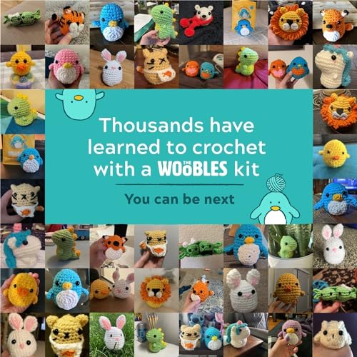 The Woobles Crochet Kit for Beginners (Bjørn the Narwhal) | As seen on Shark Tank, Kit includes: Easy Peasy Yarn, pre-started piece, hook, safety eyes, stuffing, video tutorials - color: Blue