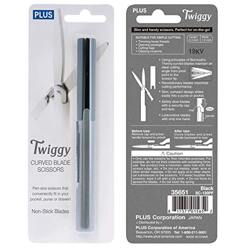 Plus Pen Style Non-Stick Compact TSA Twiggy Scissors with Cover, Charcoal - color: Charcoal, size: 1-Pack
