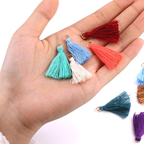 MSCFTFB 100 Pieces Mini Tassels Mala Tassel Kit with Jump Rings for Earring Necklace Jewelry Making Garland Keychain Charms Crafts Decorations(Orange Red) - color: Orange Red
