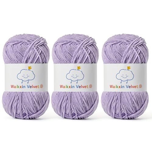 3 Pack Fluffy Chenille Yarn for Crocheting，Baby Yarn for Crocheting Soft，150g/5.28oz Velvet Amigurumi Yarn ，Fingering Weight Yarns for Crocheting Baby Blankets、DIY Craft.(3 Light Purple) - color: 3 Light Purple