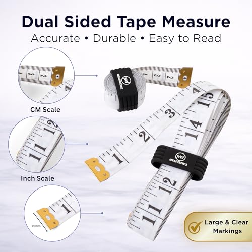 Measuring Tape - (2 Pack) 60 Inch 150 cm Soft Fabric White Tape Measure for Tailors Dressmakers and Sewing - Metric Waist and Body Measurements - Reusable Ziplock Bag Convenient Storage