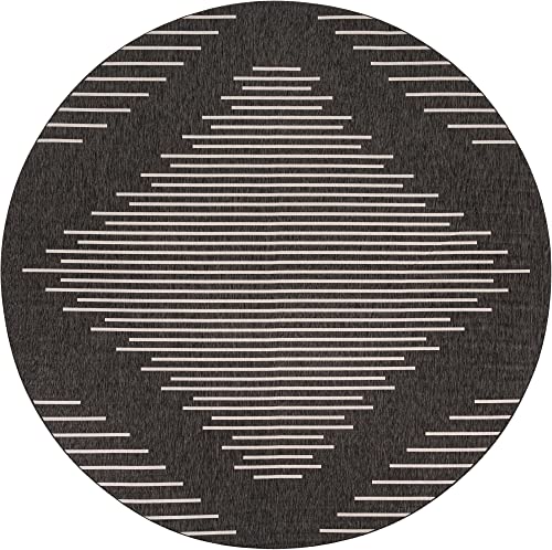 Unique Loom Outdoor Modern Collection Area Rug - Tambor (13' Round, Charcoal Gray/ Ivory) - color: Charcoal Gray/Ivory, size: 13' (Round)