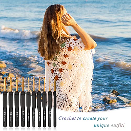 Coopay Black Gold Crochet Hooks, Soft Crochet Hook Set for Arthritic Hands | 2.0-6.0mm Crochet Needles Ergonomic Soft Grips Knitting Hook for Crochet Yarn Craft, Aluminum Crocheting for Knitter Gifts - color: Black Gold