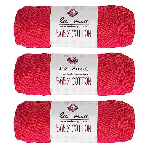 3 Skein La Mia Baby 50% Cotton Total 10.5 Oz Each 3.5 oz (100 g) / 218yd (200m), Medium, Worsted, Super Soft Yarn, Best for Baby and Amigurumi, Pink - L030 - color: Pink - L030