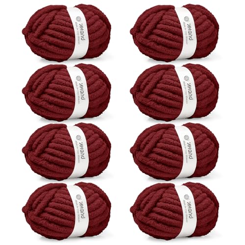 Inhand Dark Red Chunky Chenille Yarn for Hand Knitting,Thick Bulky Mom Blanket Yarn for Crocheting,Soft Fluffy Yarn for Mother’s Day Gifts and Crafts for Women/Grandma,8 Pack (29.5Yds/8.4oz Each) - color: Dark Red, size: 8 Pack