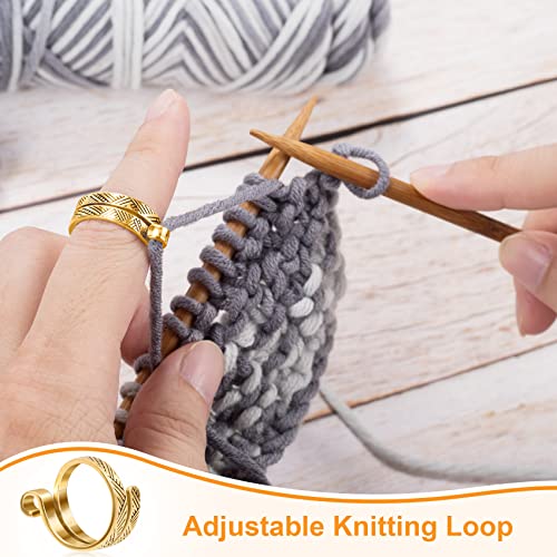 ANCIRS 2 Pack Knitting Crochet Loop Ring for Fingers, Adjustable Crochet Tension Ring, Metal Open Yarn Guide Finger Holders, Knitting Thimbles for Crochet- Gold - color: 2 Gold
