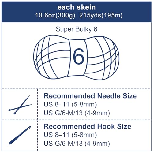 Chunky Chenille Yarn #6 Super Bulky Soft Fluffy Crochet | Easy care & beginner-friendly. Choose 0.66lb or 1.76lb. Perfect for blankets, hats, scarves, home decor. Machine washable. - color: Navy Blue, size: 0.66LB/215yds