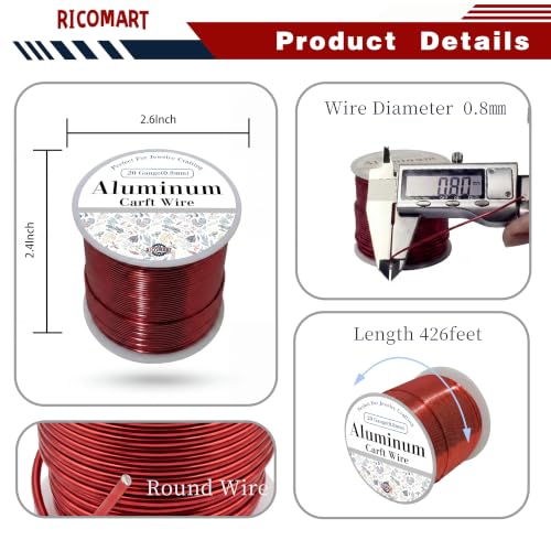 20 Gauge Aluminum Craft Wire Red 426FT 0.8mm, Jewelry Making, Flexible Bendable Armature Wire for Sculpting, Floral Crafts, Metal Wire Wrapping, DIY Art Projects & Wreath Making - color: Red, size: 20gauge