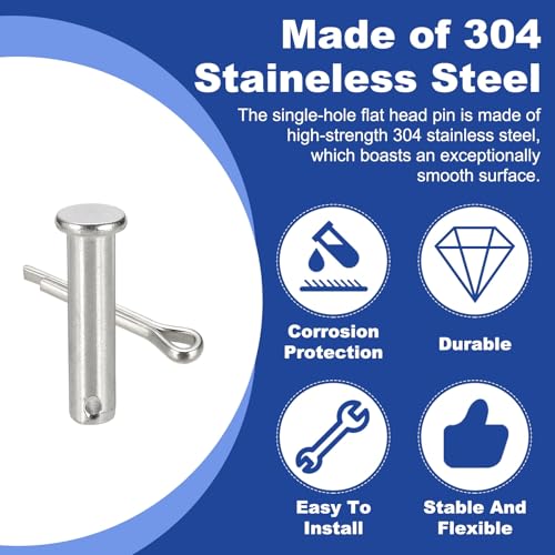uxcell 4Pcs M12x50mm Clevis Pins, 304 Stainless Steel Single Hole Flat Head Hitch Fastener Lock Systems with Cotter Pins for Furniture Installation Trailer Lawn Mower, Silver - size: M12x50mm