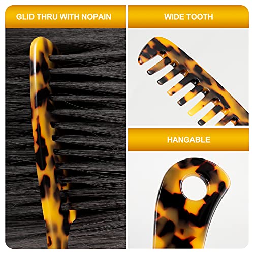 Large Wide Tooth Hair Comb Tortoise Shell Comb for Curly Detangling | Cellulose Acetate Round Tooth Comb for Short/Long Hair Women Men or Kids, Anti-Static Wet or Dry, Brown - color: Brown
