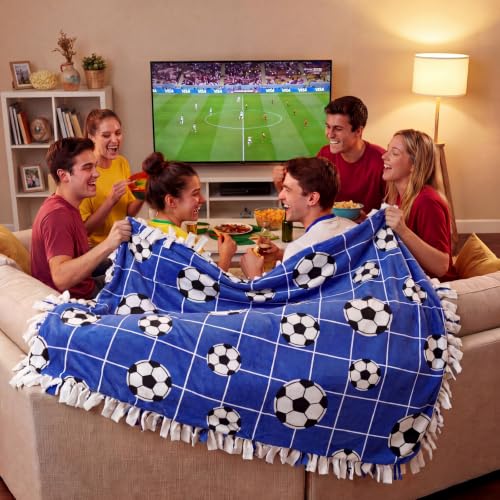 Chumia 2 Pcs/1 Set Soccer Tie Blankets Craft Kit 57 x 57 Inch DIY No Sew Fleece Blanket Black and White Sports Ball No Sew Fabric Tie Knot Throw Craft Gift for World Soccer 2026 Fan Couch Sofa - style: Soccer