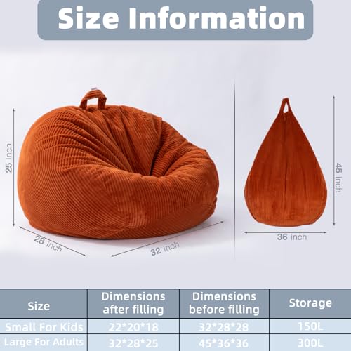 ZhenLives Stuffed Animal Storage Bean Bag Chair Cover, Cover Only (No Filler), Corduroy Toy Organizer Floor Cushion Seat, 48 in/120 cm Slipcover for Teens & Adults, Blue - color: Navy Blue, size: Adult (Cover Only）