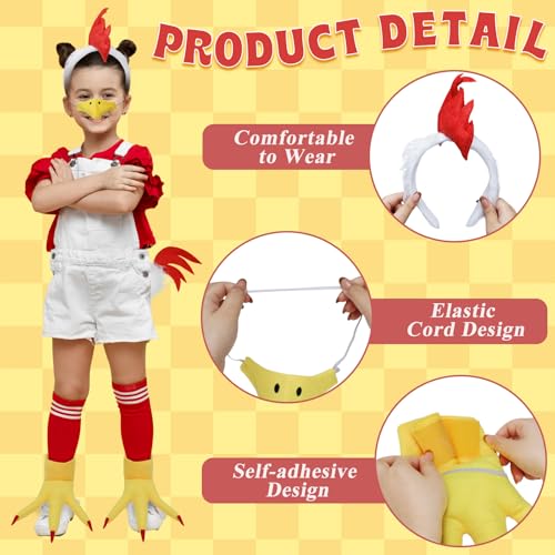 Mototo Zoo Animals Costume Accessories Set Animal Ears Headband for Adult with Tail Bow Tie for Halloween Dress Up Party - style: Rooster