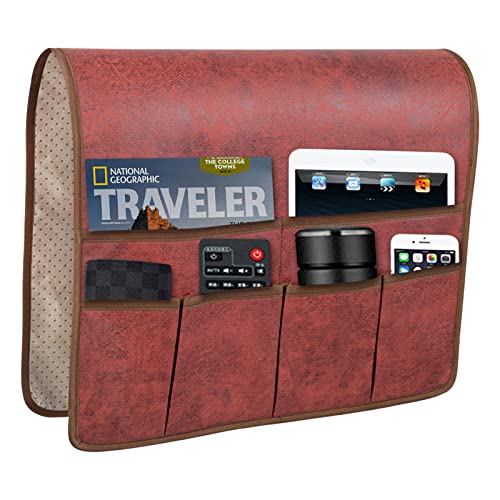HAOMAIJIA Sofa Armrest Organizer, Remote Control Holder for Recliner Couch | Anti Slip Arm Chair Bedside Caddy Storage Organizer With 6 Pockets For Cell Phone Tv Remote Control Magazines (red) - color: red, size: 35 Inches × 19.3 Inches