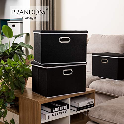 PRANDOM Large Foldable Storage Boxes with Lids [5-Pack] Organizer Containers Baskets Cube with Cover for Home Bedroom Closet Office Black17.7x11.8x11.8 For 6+ Year Old Boys and Girls - color: Black, size: L(5-Pack)