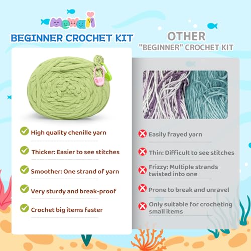 Mewaii Turtle Crossbody Bag Crochet Kit for Beginners, 40% Extra Yarn | Video Tutorial, Pre-Started Piece, Gift Box, Level 1 Starter Kit, Family Craft for Adults, Kids & Beginners - color: Dark Green
