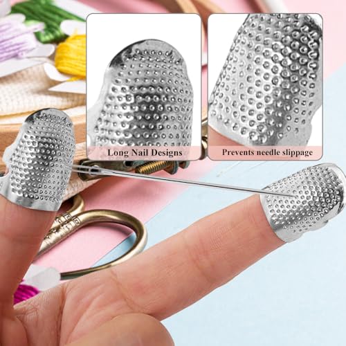 2 Pack Adjustable Metal Sewing Thimbles S+M – Finger Protector for Quilting Embroidery Needlework and DIY Craft Safety Use - color: 2 Silvery