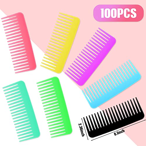 Vesici 100 Pcs Wide Tooth Comb Bulk 6.1" Large Tooth Hair Brush Set | 7 Colors, for Wet Hair, Portable Pocket Detangling, Travel Hotel Salon Use, Homeless Shelter Nursing Home Charity Church