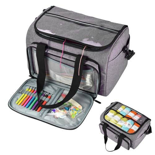 Weabetfu Large Crochet Bag Knitting Bags and Totes Organizer | Huge Yarn Bag Storage for Travel,Crochet Hooks,Knitting Needles Kit,Supplies,Yarn - Ideal Crochet & Knitting Gift(Grey) - color: Grey
