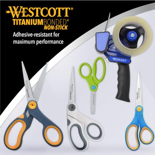 Westcott 8-Inch Non-Stick Titanium Scissors For Office and Home - Glide Adjust Technology - Grey/Yellow Craft, Fabric Scissors - 2 Pack - size: 8-inch (2-Pack)
