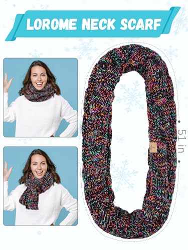 LOROME Winter Beanie Hat Scarf Gloves, Warm Fleece Knit Neck Scarf Set Gift | Hats Gloves Scarf Set, Touchscreen Gloves, Universal Size Neck Scarf Set Winter Gifts for Unisex Adult Winter Wear - color: Colorful