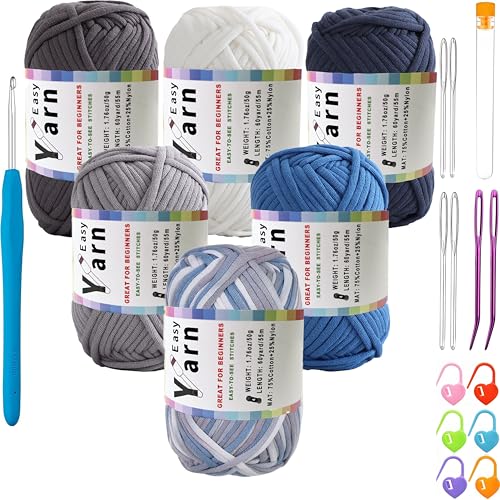 Beginner Easy Yarn Kit for Knitting,Crocheting; Worsted Weight Medium #4; Cotton Blend Yarn for Amigurumi with Tools (Storm Cloud, 6 Skein) - color: Storm Cloud