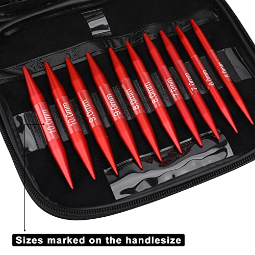 57 PCS Interchangeable Circular Knitting Needles Set, Aluminum Knitting Needles 3.0mm–10.0mm with 4 Cables, Ergonomic Handles & Storage Case, Complete Knitting Kit for Beginners & Advanced Projects - color: New Red