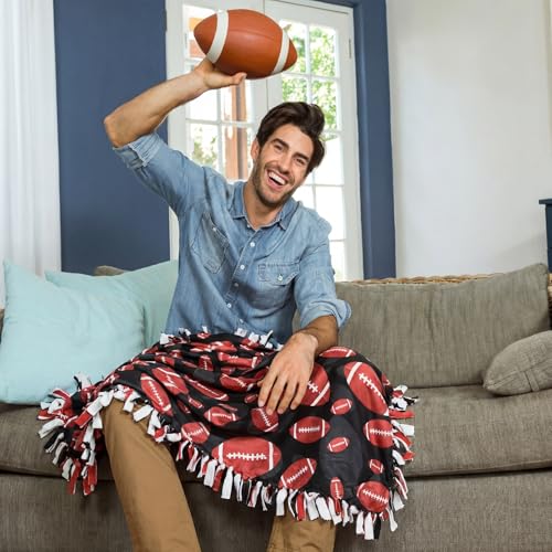 Chumia 2 Pcs/1 Set Football Tie Blankets Craft Kit 57 x 57 Inch | Football DIY No Sew Fleece Blanket, Brown Black Sports Ball No Sew Fabric Tie Knot Throw Gift for Sports Fans Game Day Favor - style: Football Sports Ball
