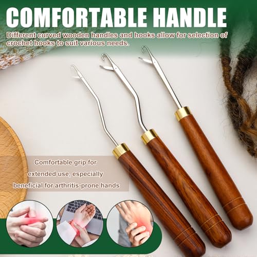 BALDCC Latch Hook Tools, 3 Sizes Wooden Latch Hooks for Hair, Rug Crochet | Large & Small Size Wooden Bent Latch Hooks, Rug Hook, Crochet Needles for Hair, Rug Making and Crochet Crafts (Type 1) - color: Type 1, size: 3 Sizes Latch Hook