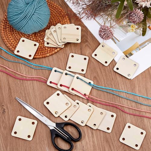 DICOSMETIC 36Pcs Wood Weaving Cards Square Loom Cards 1.9x1.9x0.1 Inch Tablet Weaving Supplies Burlywood 4 Hole Knitting Card for Gift DIY Tapestry Handcraft Tool, Hole: 6.5mm - size: 4.9x4.9x0.25cm