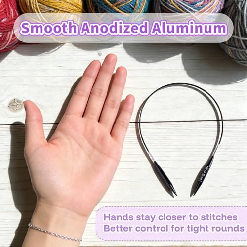 Reessy Short Interchangeable Circular Knitting Needles Set – 2” Aluminum Tips (3.0–6.0mm), 20–40cm Cables – Interchangeable Shortie Needles for Socks, Sleeves & Small Projects - color: black