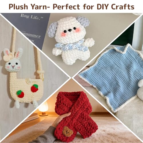 Fluffy Chunky Yarn for Crocheting, Chenille Crochet Yarn 6 Super Bulky, 4 Pack of 161 yds/7.76 oz Baby Blanket Yarn, Soft Velvet Yarns for Knitting Amigurumi&DIY Crafts/Hats/Socks(4 Candyfloss) - color: 4 Candyfloss