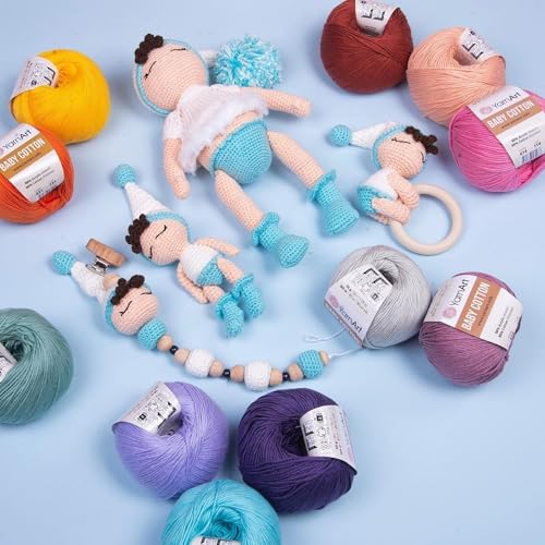 YarnArt Baby Cotton Yarn 4-Pack – Soft Knitting Yarn for Baby & Summer, 50% Cotton 50% Acrylic, 1.76 Oz Each, 180.44 Yds/Skein – Ideal for Amigurumi & Crochet Projects (425) - color: 425