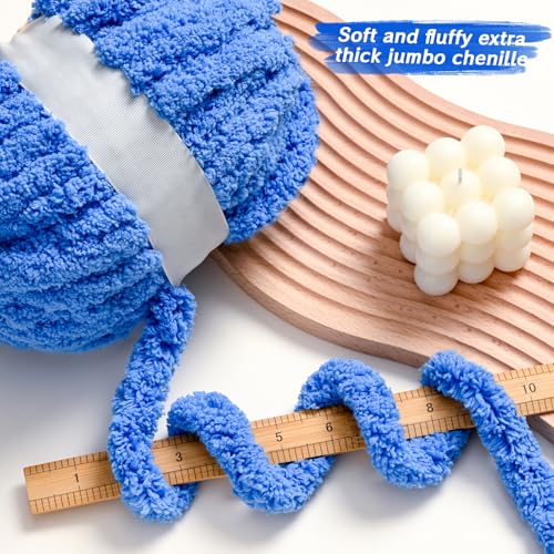 10 Pack Blue Fuzzy Chunky Yarn for Hand Knitting, Bulky Thick Fluffy Chenille Yarn for Crocheting, 240yds/70.5oz Jumbo Crochet Yarns, Soft Chunky Knit Blanket Yarn for Crochet - color: 10 Blue