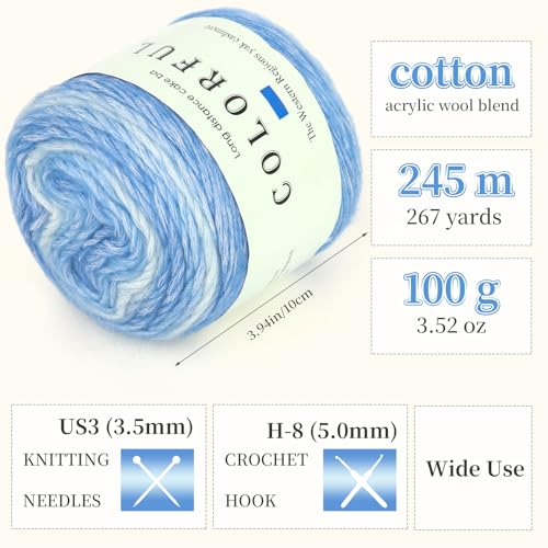 Aeelike Cake Yarn for Crocheting, Soft Ombre Crochet Yarn, Light Blue | 3 PCS #3 Light weight 100g(3.52oz) 245m( 267yards), 60% Cotton Blend Gradient Yarn for Blanket Scarves DIY Crafts, Ideal Gift - color: Fantasy Blue Gradient, size: 3 pcs