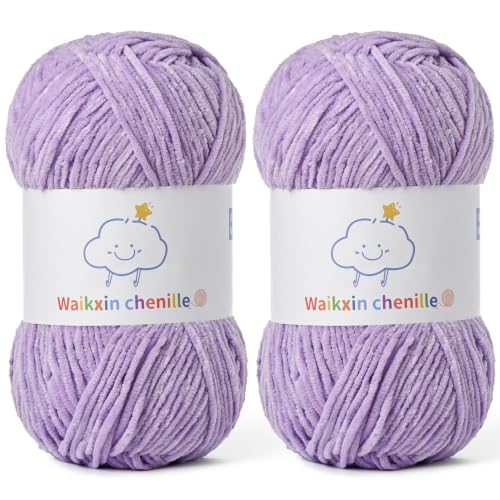 Skinny Chenille Yarn for Crocheting,Baby Yarn for Crocheting Soft,2 Pack 3.5 oz/218.7 yds Fingering Weight Velvet Yarn,Fluffy Amigurumi Yarn for Baby Blankets/Clothes&Crafts(2 Light Purple) - color: [2 Light Purple]