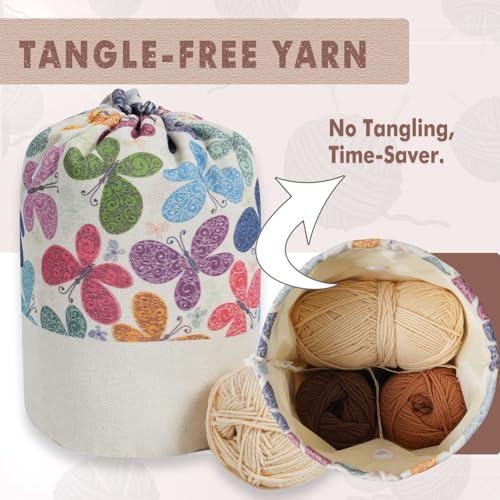 Yarn Bag, Small Knitting Crochet Bag, Portable Yarn Storage Bags Organizer for Crocheting Project, Store Skein Ball, Short Knitting Needle (Butterfly) - color: Butterfly, size: Small